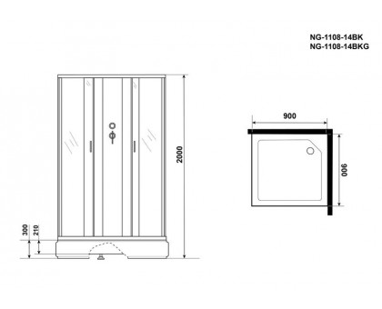 Душевая кабина Niagara NG-1108-14BKG 90х90 см, с матовыми стеклами