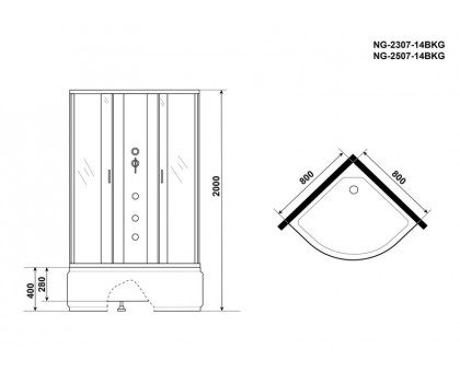 Душевая кабина Niagara NG-2507-14BKG 80х80 см, с тонированными стеклами