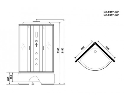 Душевая кабина Niagara NG-2307-14F 80х80 см, с матовыми стеклами