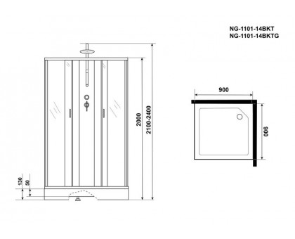 Душевая кабина Niagara NG-1101-14BKT 90х90 см, с матовыми стеклами