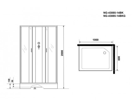 Душевая кабина Niagara NG-43085-14QBKG 100х80 см, с матовыми стеклами