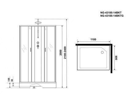 Душевая кабина Niagara NG-43185-14QBKT 110х80 см, с матовыми стеклами