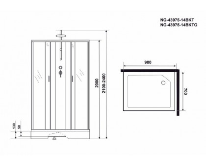 Душевая кабина Niagara NG-43975-14QBKTG 90х70 см, с матовыми стеклами