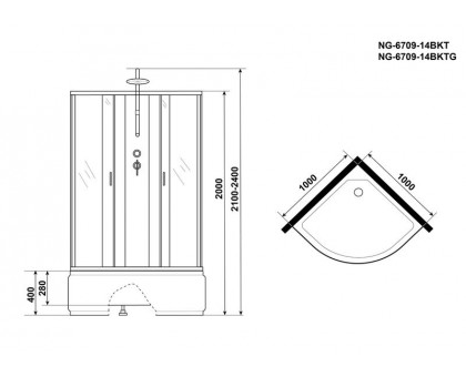 Душевая кабина Niagara NG-6709-14BKTG 100х100 см, с прозрачными стеклами