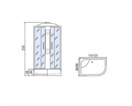 Душевая кабина Мономах 120/90/44 С МЗ L 120х90х210, асимметричная